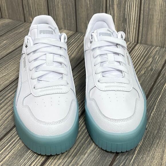 PUMA Women Carina Street Iced Platform Leather Sneaker Shoes 8 White Blue Silver - Picture 4 of 8